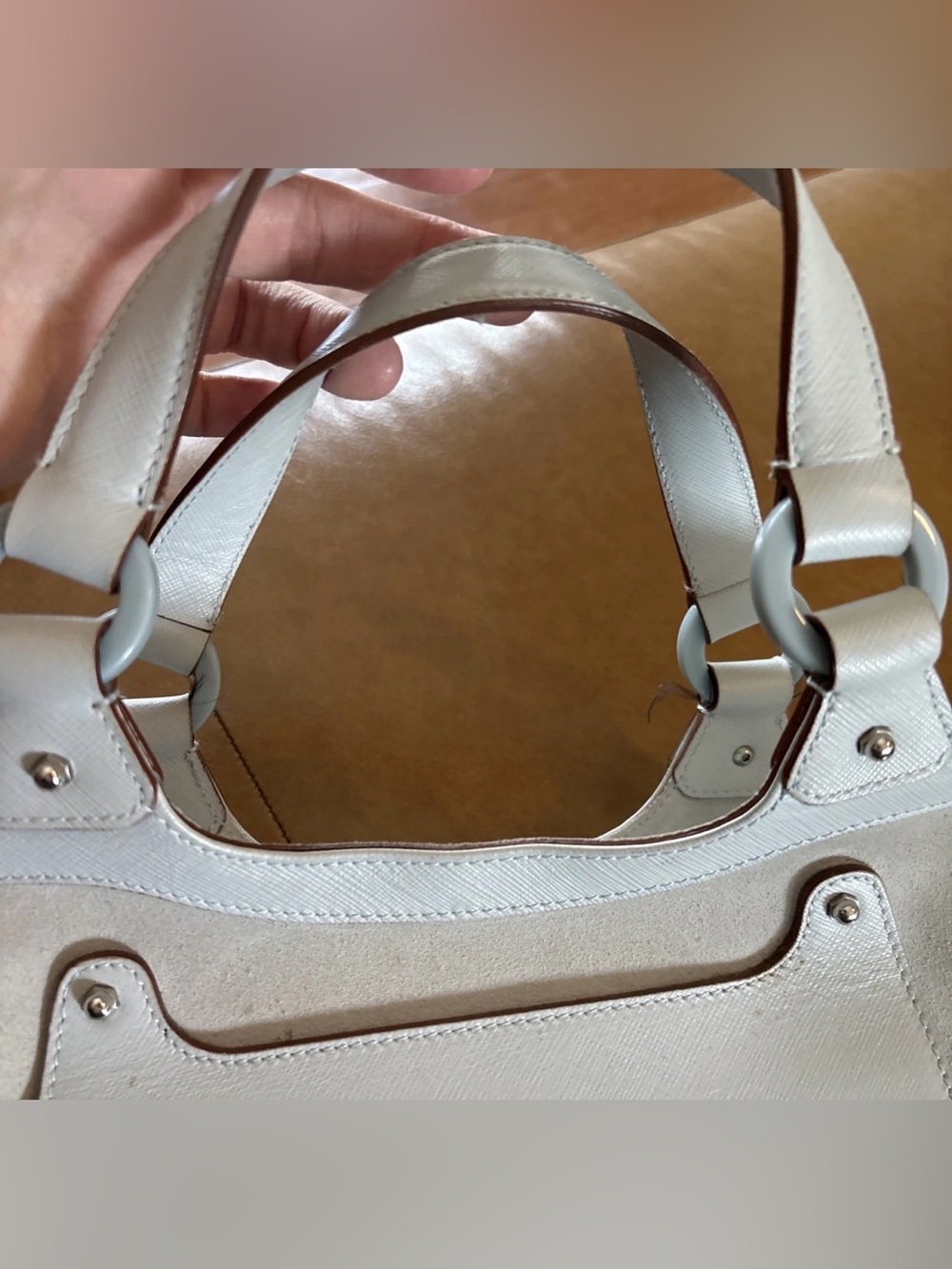 Salvatore Ferragamo Gancini Baguette Light Blue Suede & Saffiano Leather  RARE - Picture 5 of 15